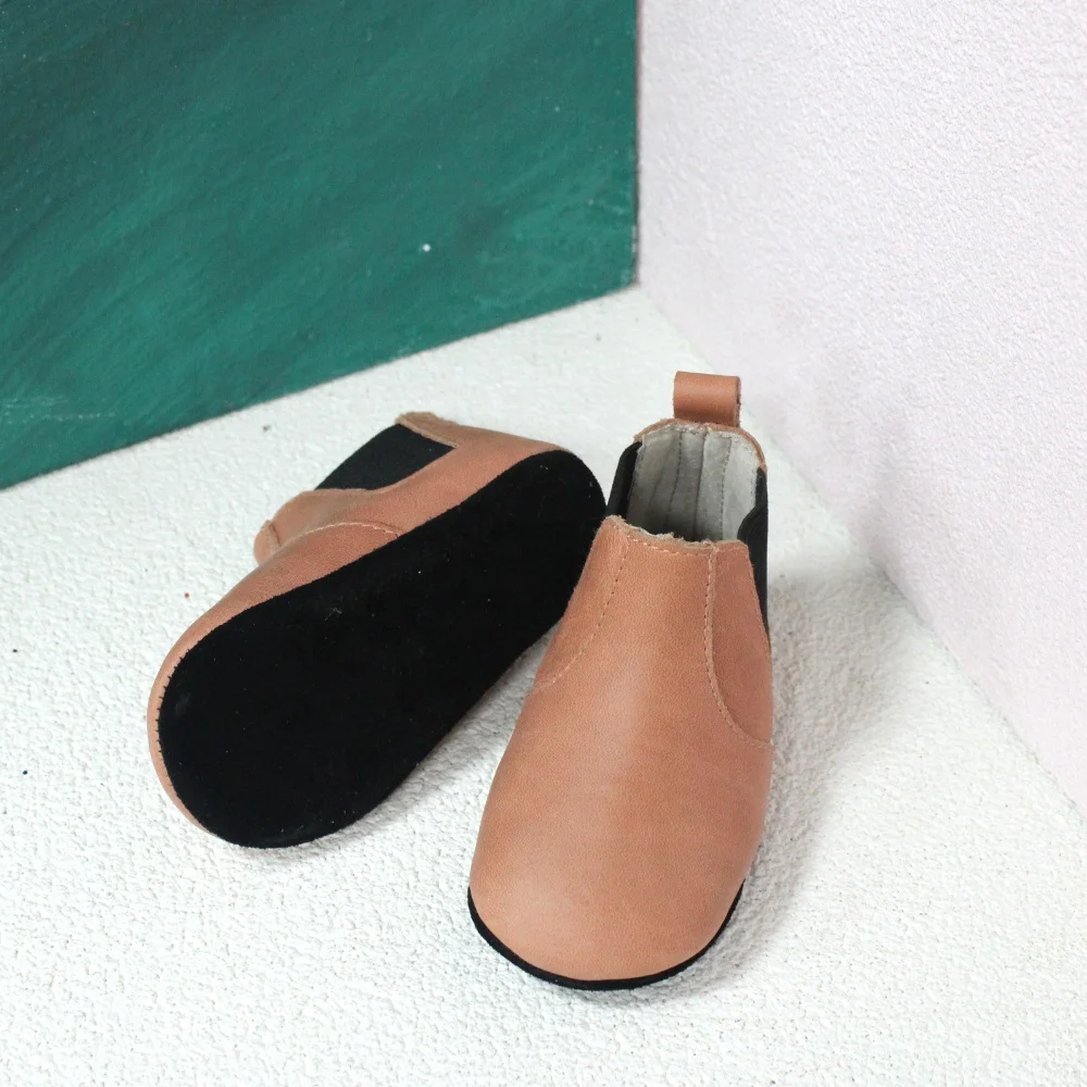 Hot sale boy girl toddler shoes  genuine leather oil wax leather brown baby soft boots with custom logo