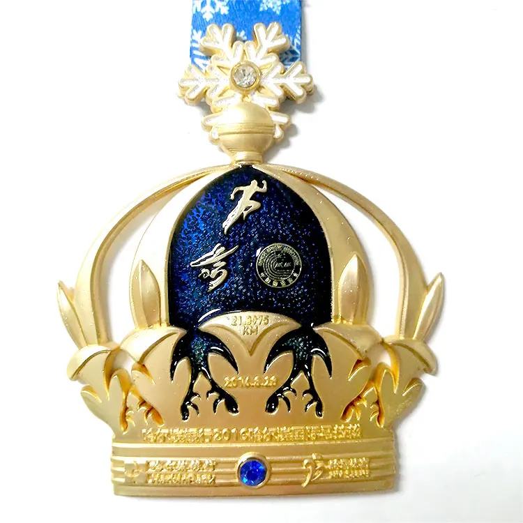 Factory custom cheap zinc alloy metal enamel award running swimming sport crown medals