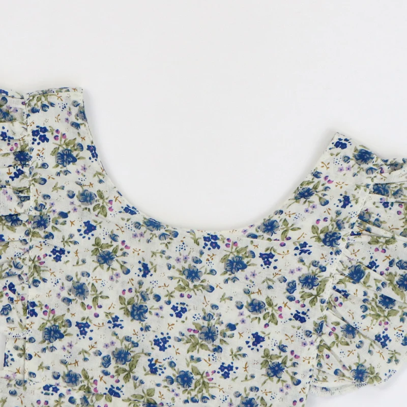 Wholesale High Quality New Fashion Girls Clothes White and Blue Floral Dress Girls Dress