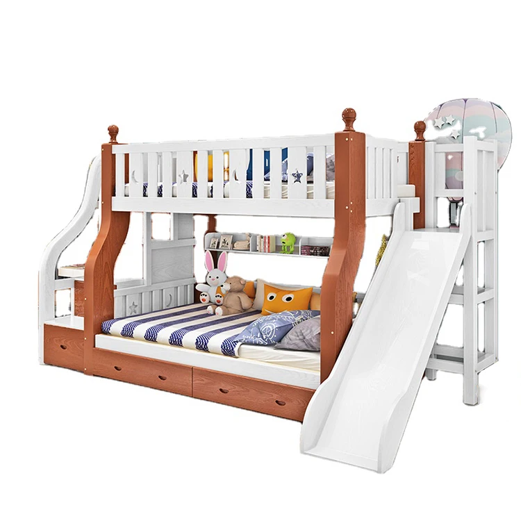 
OEM High Quality Queen Size Kids Two-Story Red Wooden Children Bunk Beds With Slide 