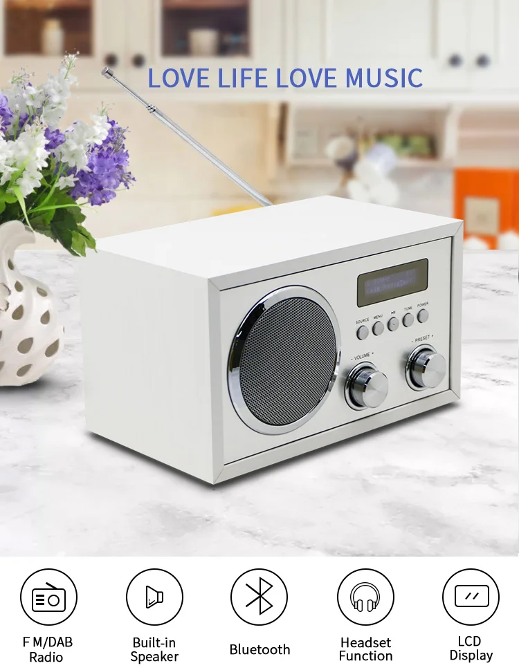 Wooden  home radio AUX-IN BLUETOOTH FM DAB Radios Built-in Mono Speaker