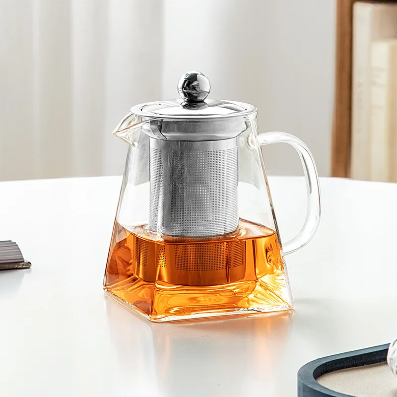Top Seller 350ml 500ml 750ml high Borosilicate square glass teapot With removable infuser