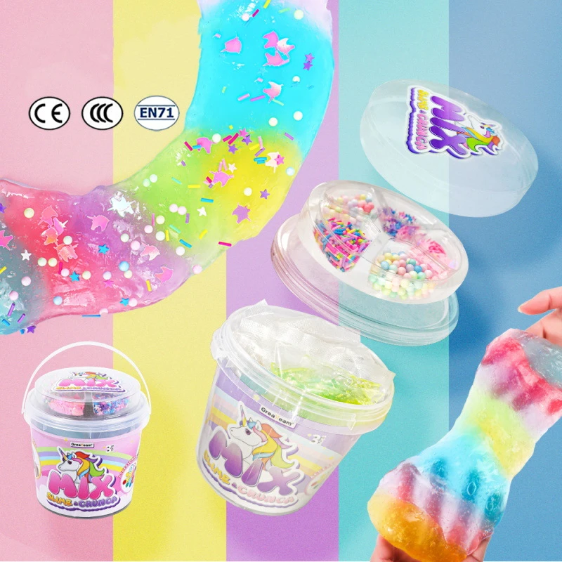 Stocking Unicorn Style 7 Colors Crystal Slime 800 Grams Clear Rainbow Colors Mud Kit