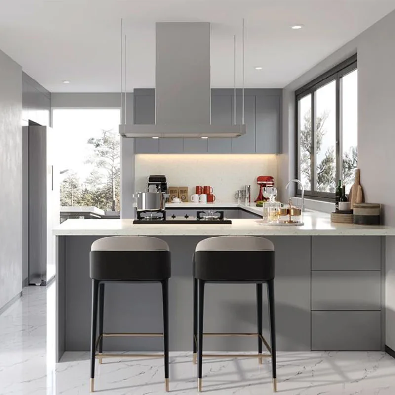 OPPEIN Light Grey High Gross Modern Kitchen Made In China Gray Glossy Kitchen Cabinet With Sink