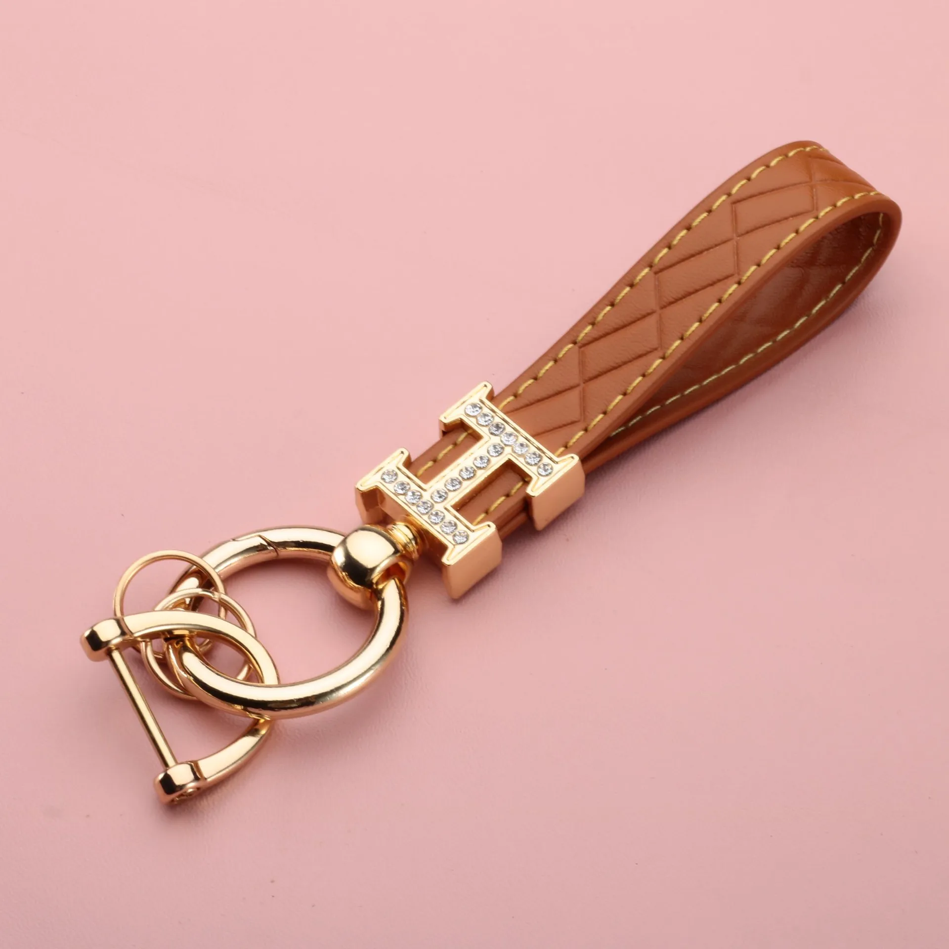 Oem Metal Letter H Horseshoe Buckle Leather Keychain Keyring Leather Auto Key Chain Car Keyfob Keyholder Car Keys Llaveros