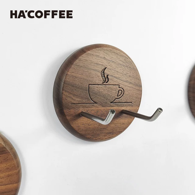 Wood Wall Mounted Hooks Hanger Heavy Duty Kitchen Hooks Portafilter Holder for Coffee Tools and Kitchen Accessorizes