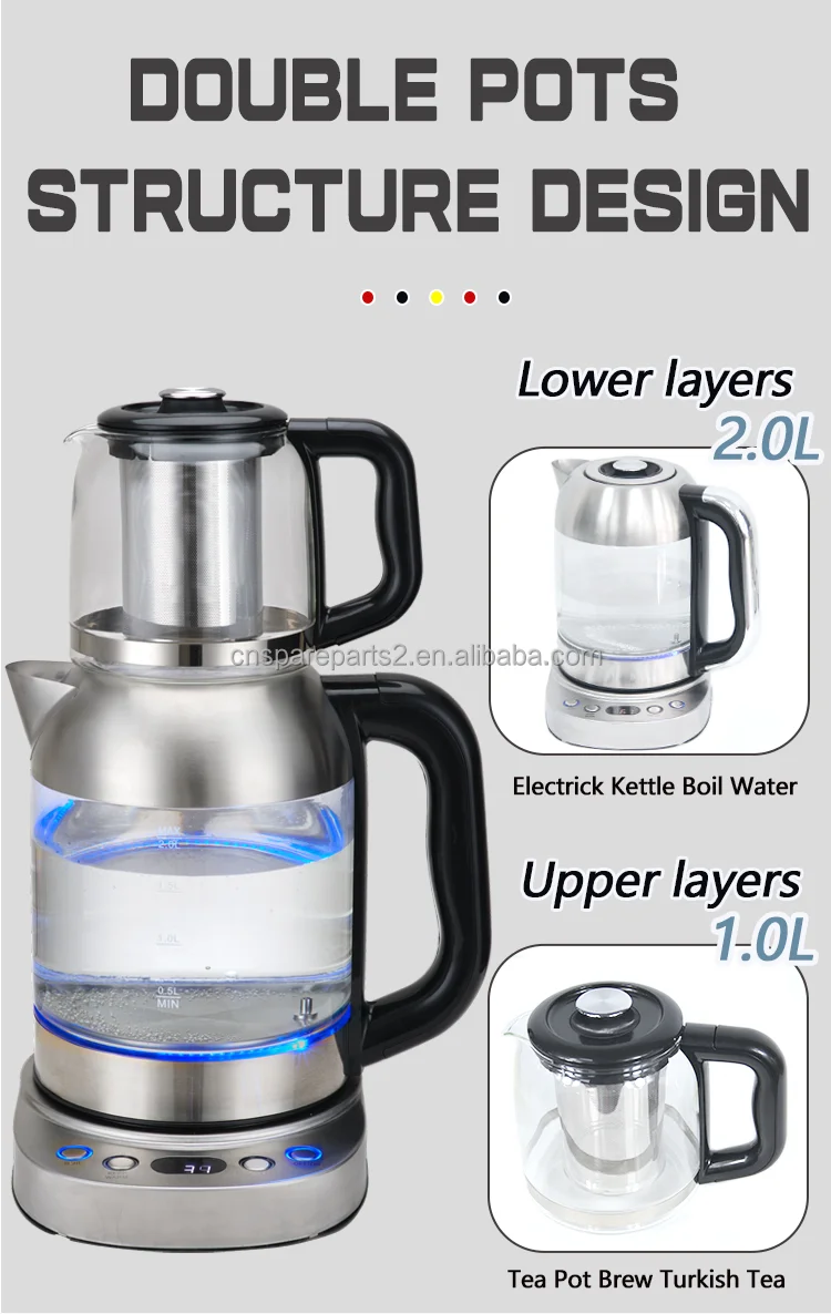 Smart Automatic Stainless Steel Heating Element Keep Warm Tea Maker Set Glass Electric Turkish Tea Maker