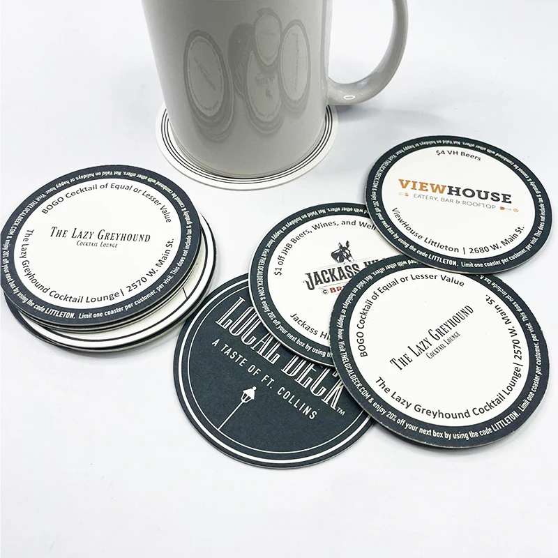 Wholesale promotional gift cardboard coaster paper pulp drink coaster cheap absorbent paper beer coaster bar table beer cup mat