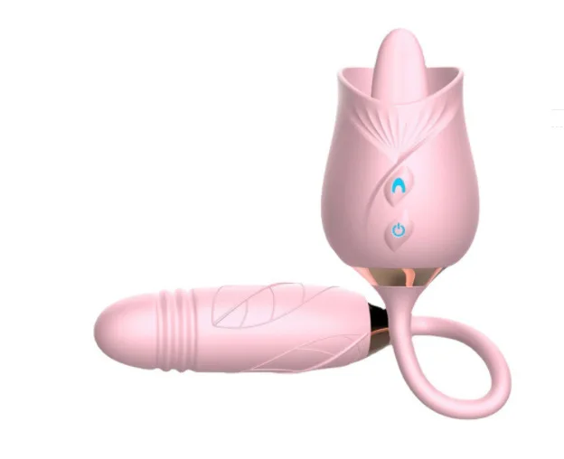 Hot Selling 2 in 1 Rose Mouth Licking Tongue Vibrator Sex Toy for Women Nipple G Spot Clitoral Vibrators Thrusting Dildo Toys