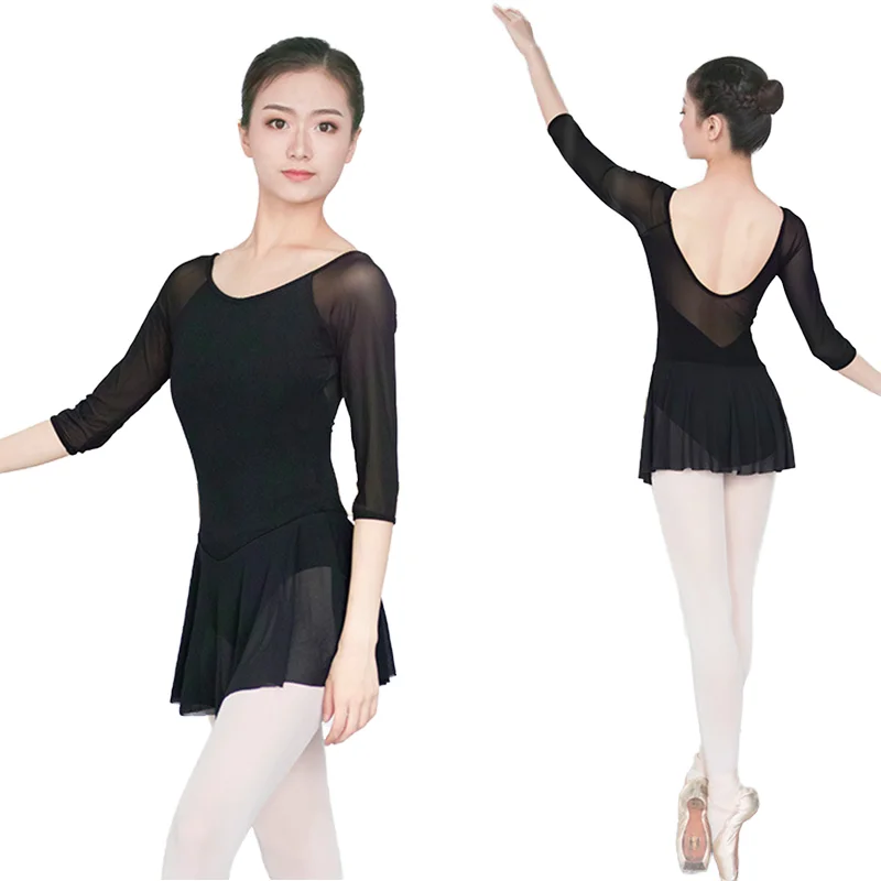 Wholesale Custom Design Black Spandex Ballet Training Dance Wear Breathable Lightweight Nylon Short Sleeves Training Leotard