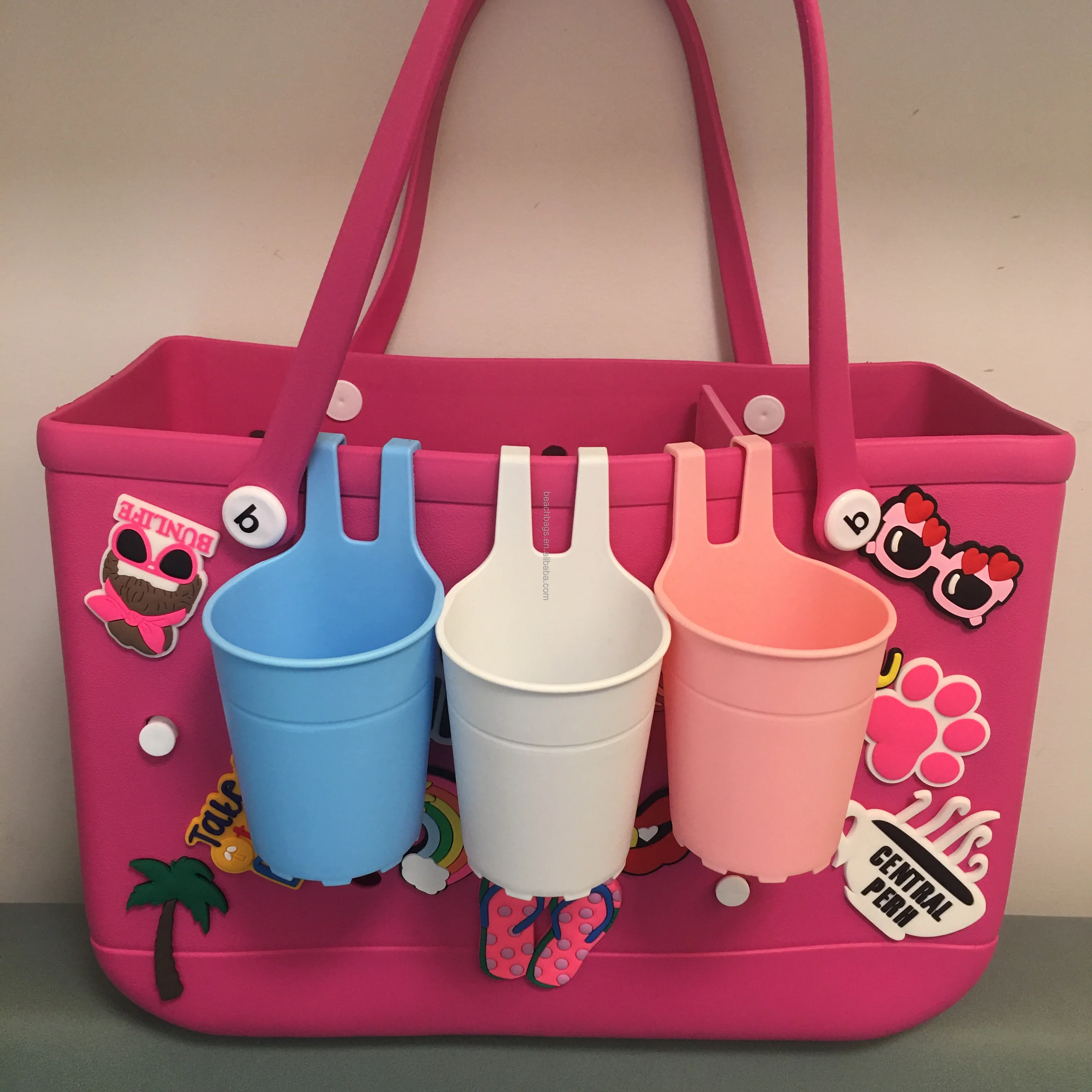 Custom Popular new style waterproof Silicone Beach Bag Cup Holder fashionable beach bag accessories EVA bogg bag cup holder