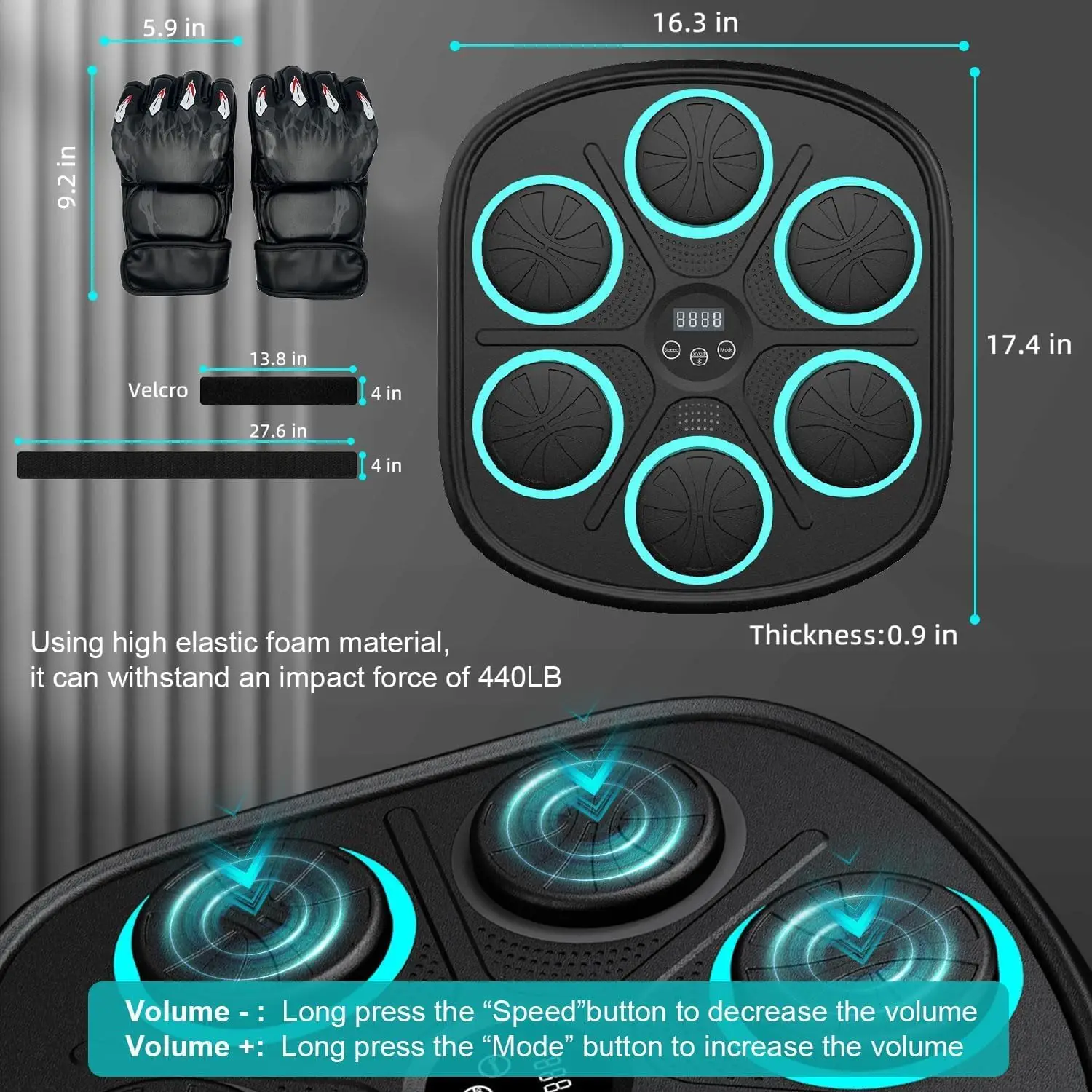 Wellshow Sport Smart Music Boxing Machine with Gloves Bluetooth Training Machine with LED Electronic Wall Mounted for Home Gym