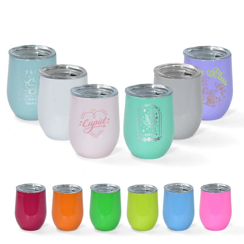 New shot glasses 3oz egg shape sublimation wine tumbler double wall insulated mini cup with plastic lid mix 12colors