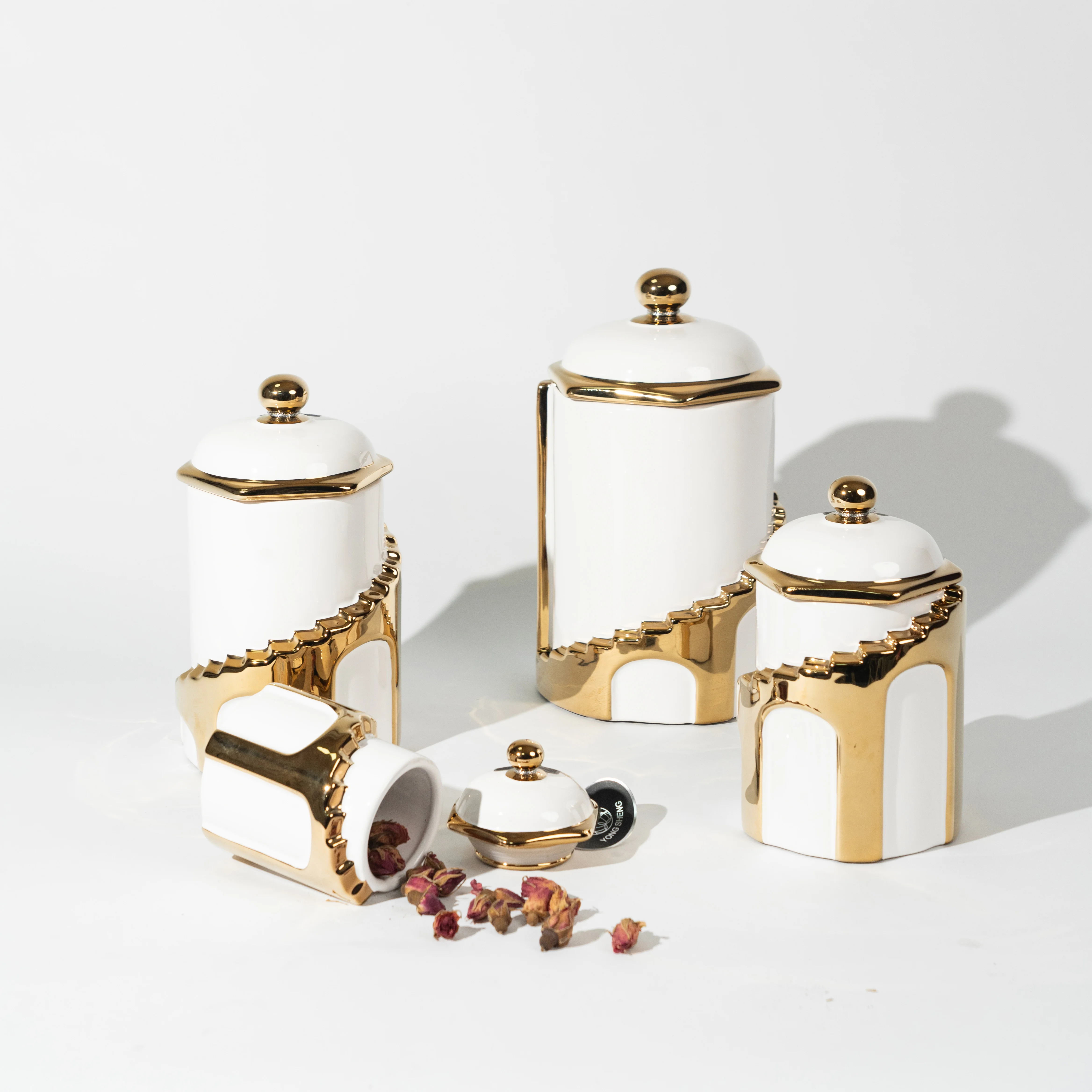 Luxury White Ceramic Kitchen Canister Storage Jars Set Decals Coffee Food Container storage jar