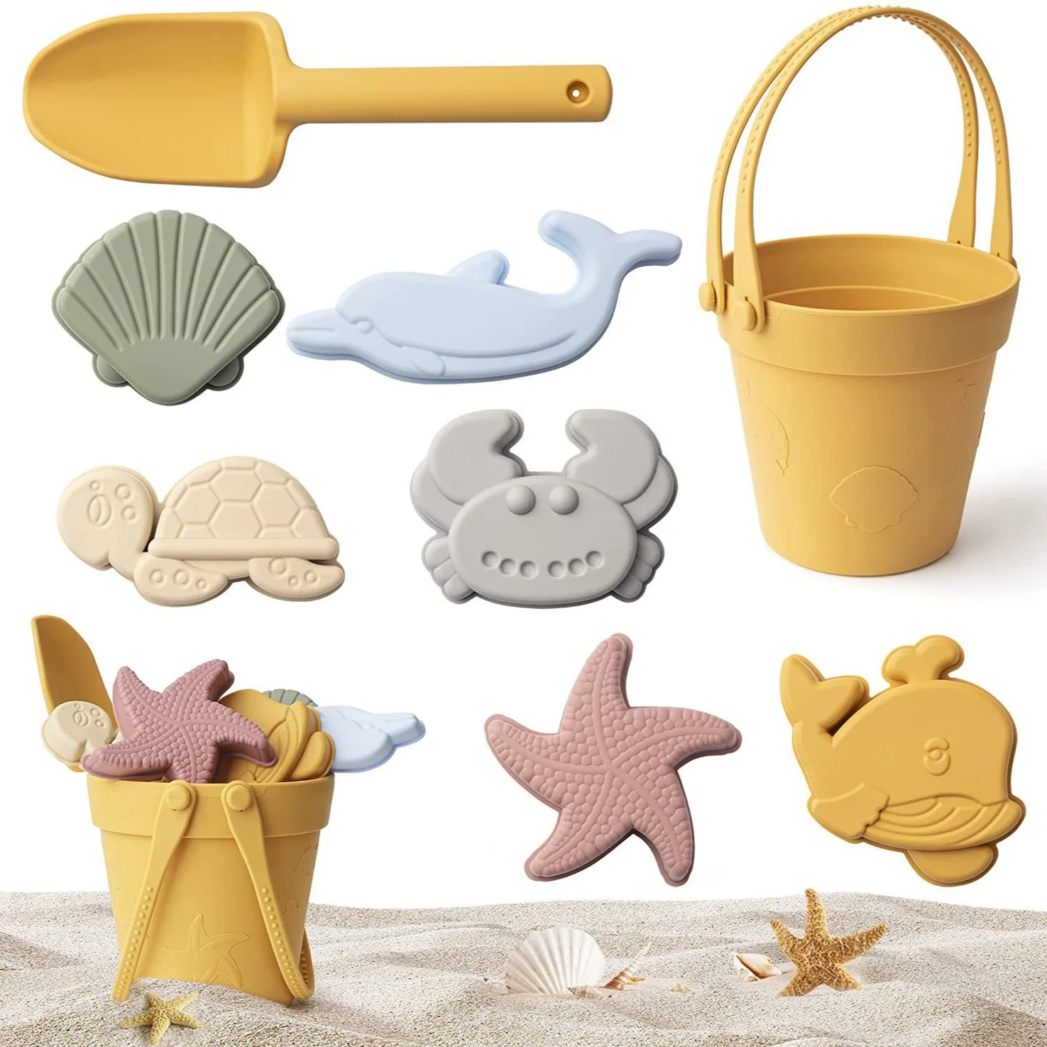 Customizable logo Soft Silicone Beach Sand Bucket Summer Toys for Kids BPA Free Compatible Toddler