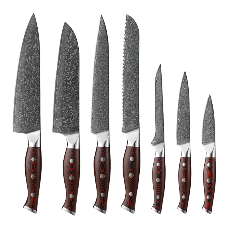 Professional Messer Japanese 67 Layers Damascus Steel Knife Set Kitchen Knife Set With G10 Handle