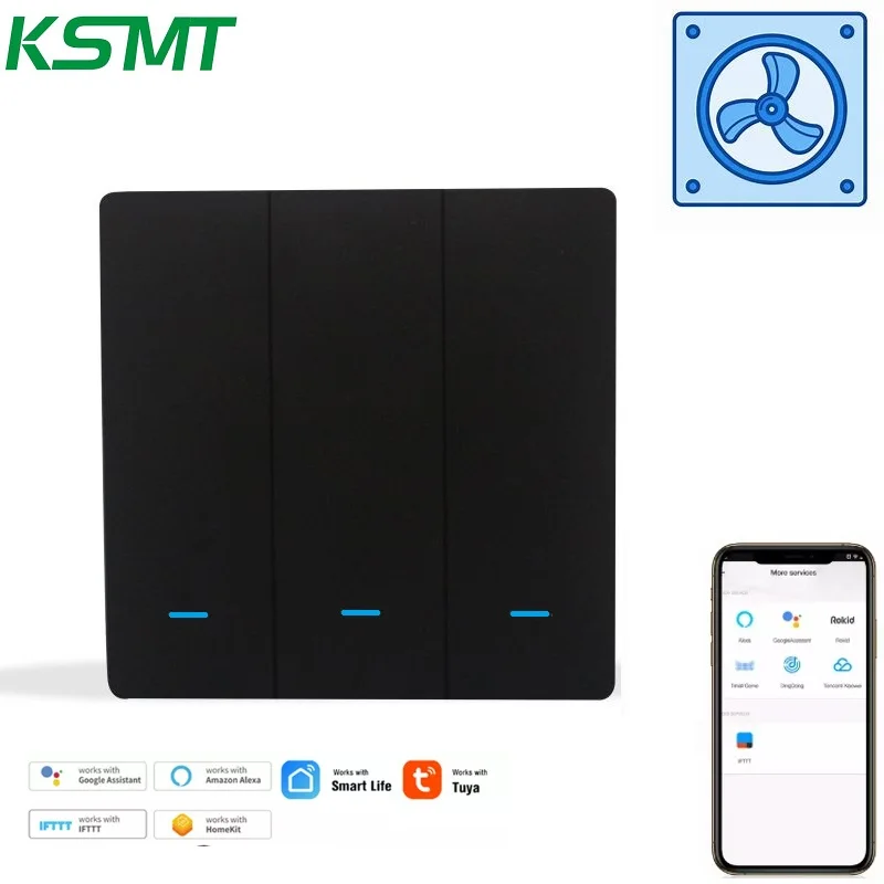 Kaisi Smart Life Wireless Push Button Switch EU 86 Size Voice Control Timer Alexa Google WiFi Smart fan Light Wall Switch