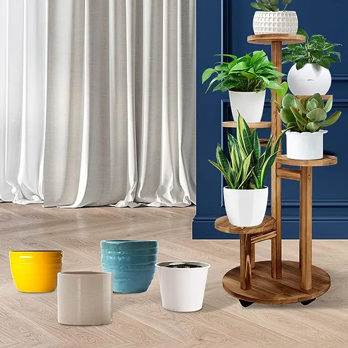 5 Tiered Tall Plant Stand for Indoor Outdoor Wood Plant Shelf Corner Display Rack, Multi-tier Planter Pot Holder Flower Stand