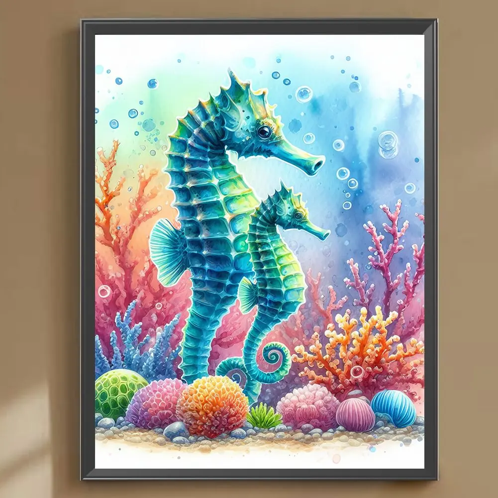 1pc 30x40cm/11.8x15.7in DIY 5D Diamond Embroidery Cross Stitch Picture Seabed Seahorse Full Diamond Art Craft Wall Decoration