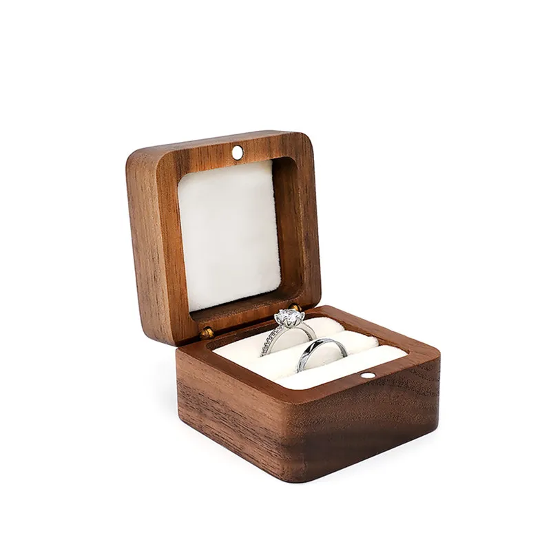 Small Delicate Wood bamboo 2 Ring Packaging antique ring box
