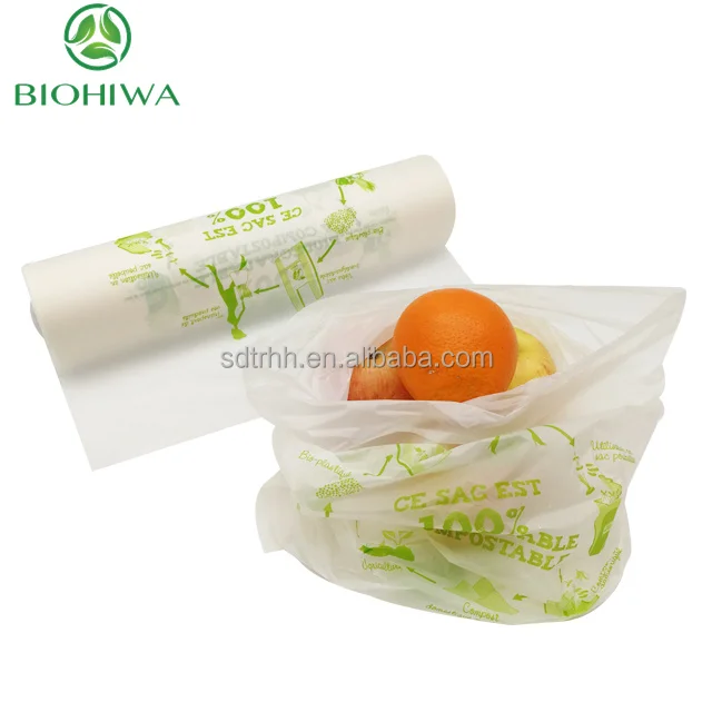 Biodegradable Compostable Plastic Fruit Vegetable Bags Supermarket Shopping Produce Food Packaging Bag On Roll