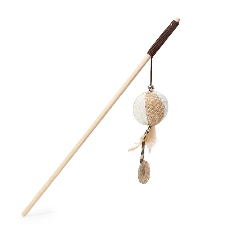 Pet Toys for Indoor Cats 16 Inch Natural Wood Cat Teaser Wand Toy with Teaser Refills for Cat Kitten Having Fun Exerciser