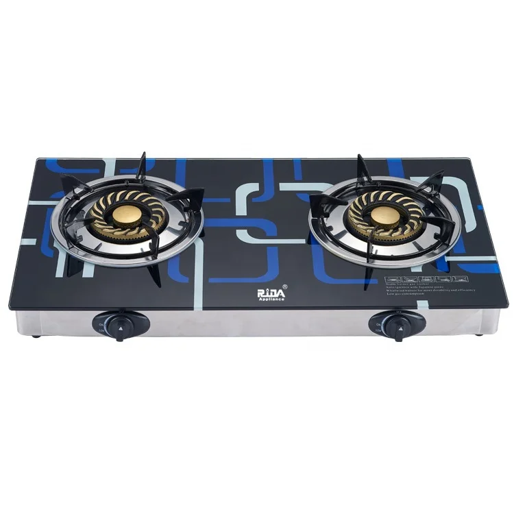 
7mm tempered glass enamel black grills cast iron chinese low price 2 burner glass gas cooker stove 