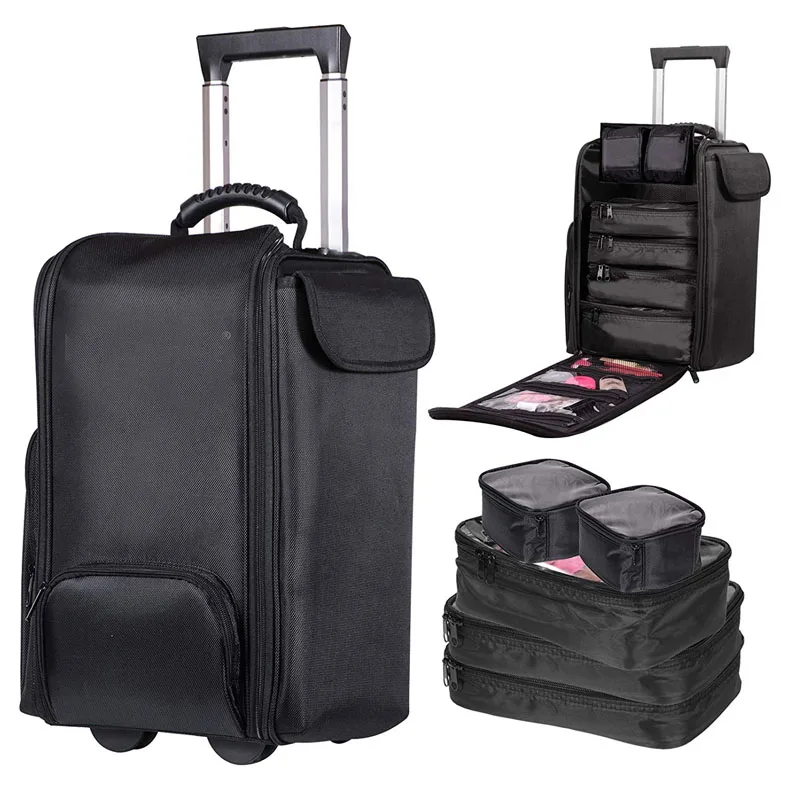 Travel Rolling Vanity Jewelry Make-up Bag Cosmetic Trolley Makeup case