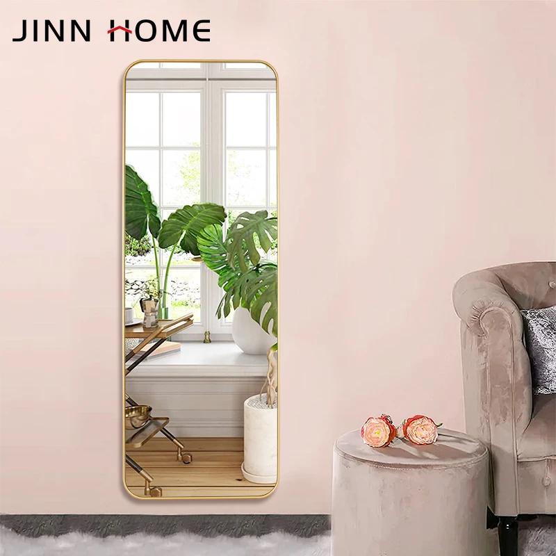 Золотое полноразмерное зеркало Jinnhome закругленное напольное стоячее подвесное или прислоненное к стене гардеробное