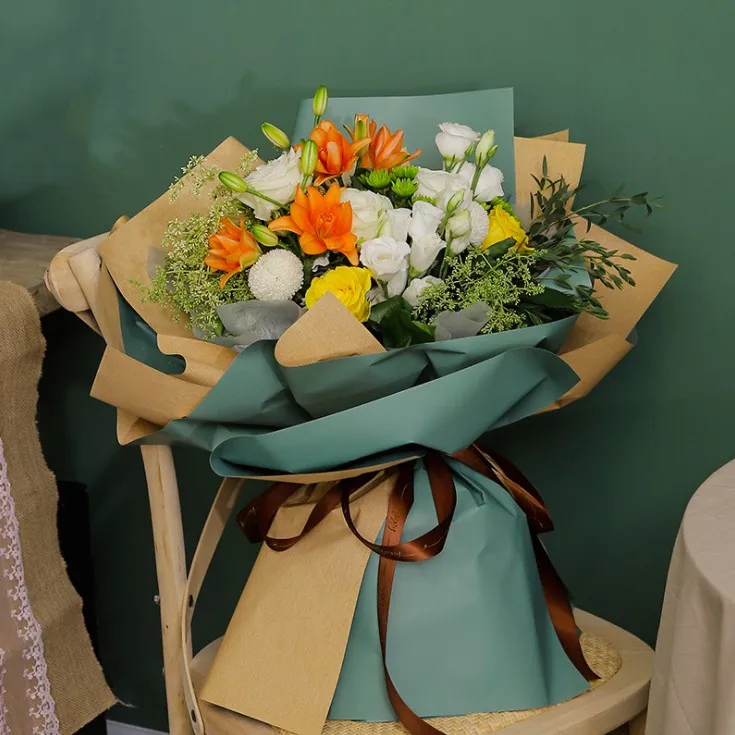 Подарочная бумага с цветами, водонепроницаемая крафт-бумага, Цветочная подарочная упаковочная бумага, корейский букет, салфетка, оберточный материал для розы