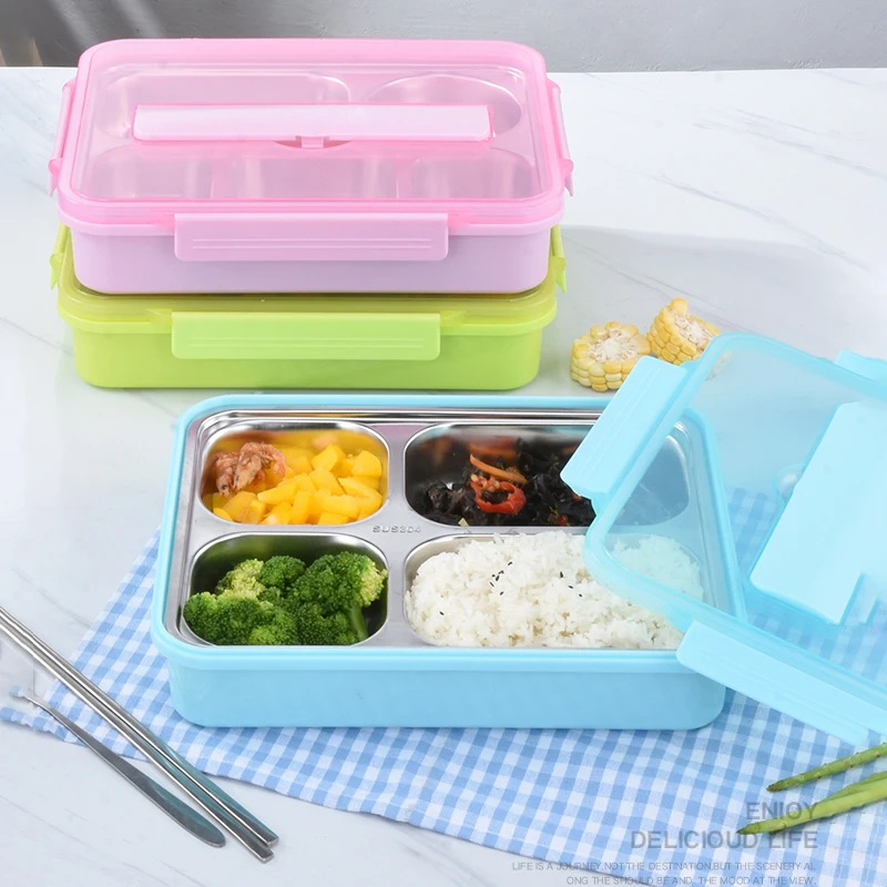 wholesale school Stainless steel  304 food container portable lunch box with airtight Lid and 4 compartments