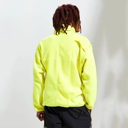 Decheng Oem Button Up Mock Neck Hoodies Oversize Trending Fluorescent Yellow Drop Shoulder Sherpa Fleece Heavyweight Hoodie