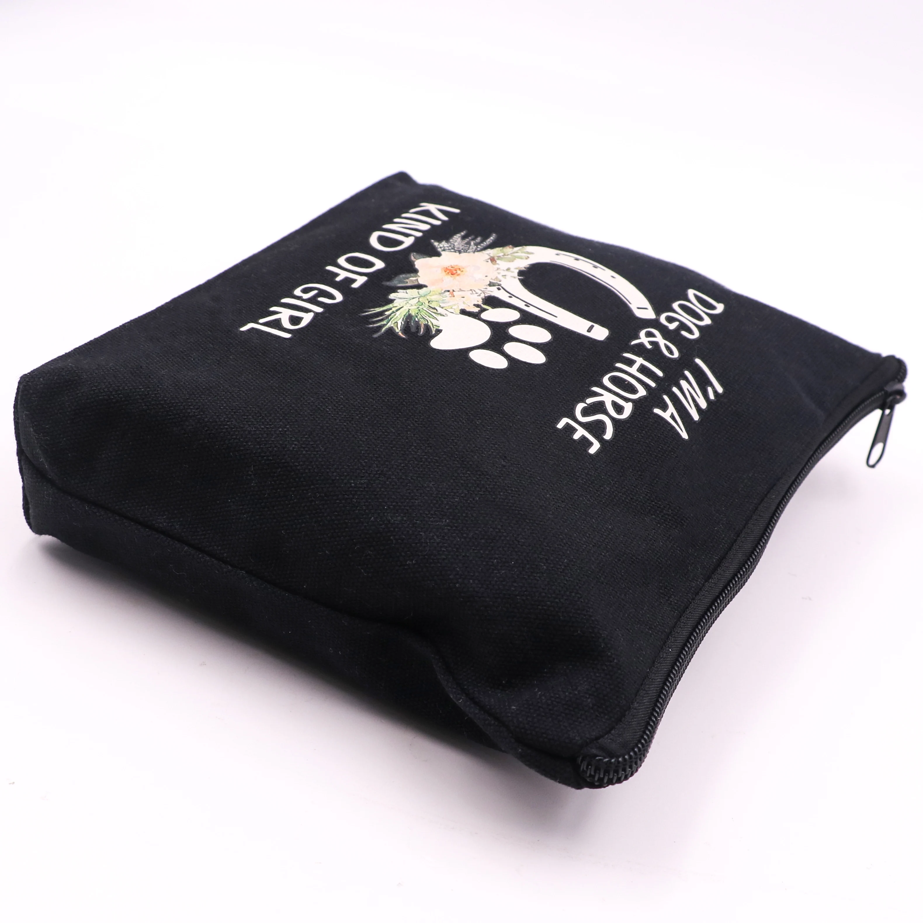 Krell Gifts black canvas bag Custom Logo Printed Canvas Zipper Makeup Bag pencil pouch custom cotton canvas pencil case