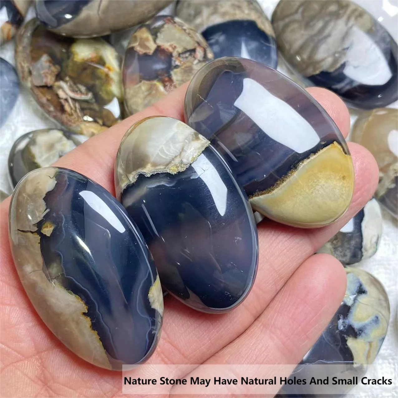 High Quality Polished Natural Volcanos Agate UV Fluorescent Crystal Palm Stone Gem Reiki Healing Feng Shui Home Decor