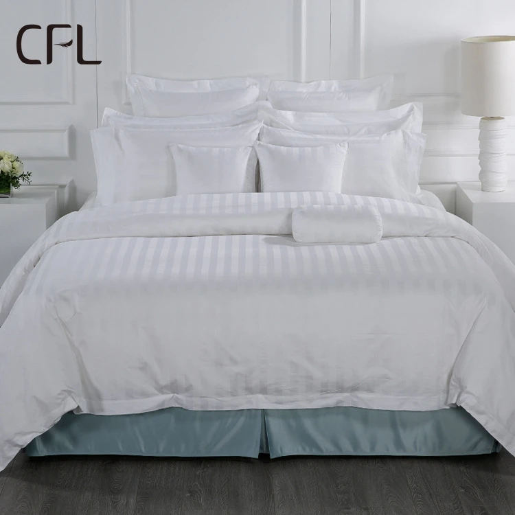 CFL Luxury bedspread Designs Satin Stripe 100 Egyptian Cotton Single Bedding Linen Sheet Set White Bed Sheets Hotel