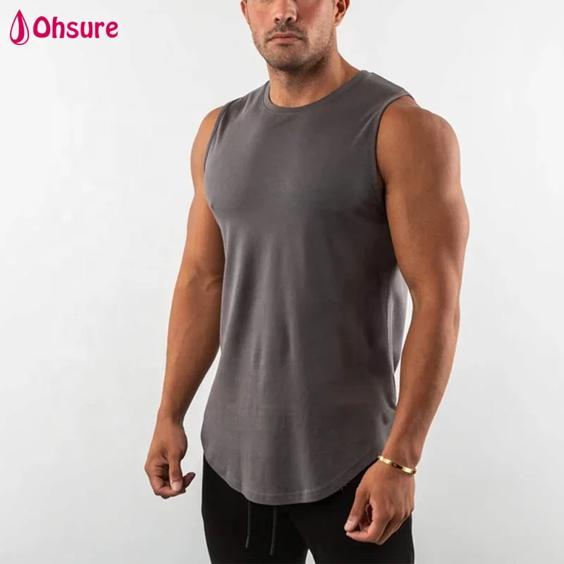 
Lifestyle Curved Hem Tank Top Men 95% Cotton 5% Elastane Gym Shirt Bodybuild Muscle Tee Sport Vest Singlet Gym Custom Tank Top 