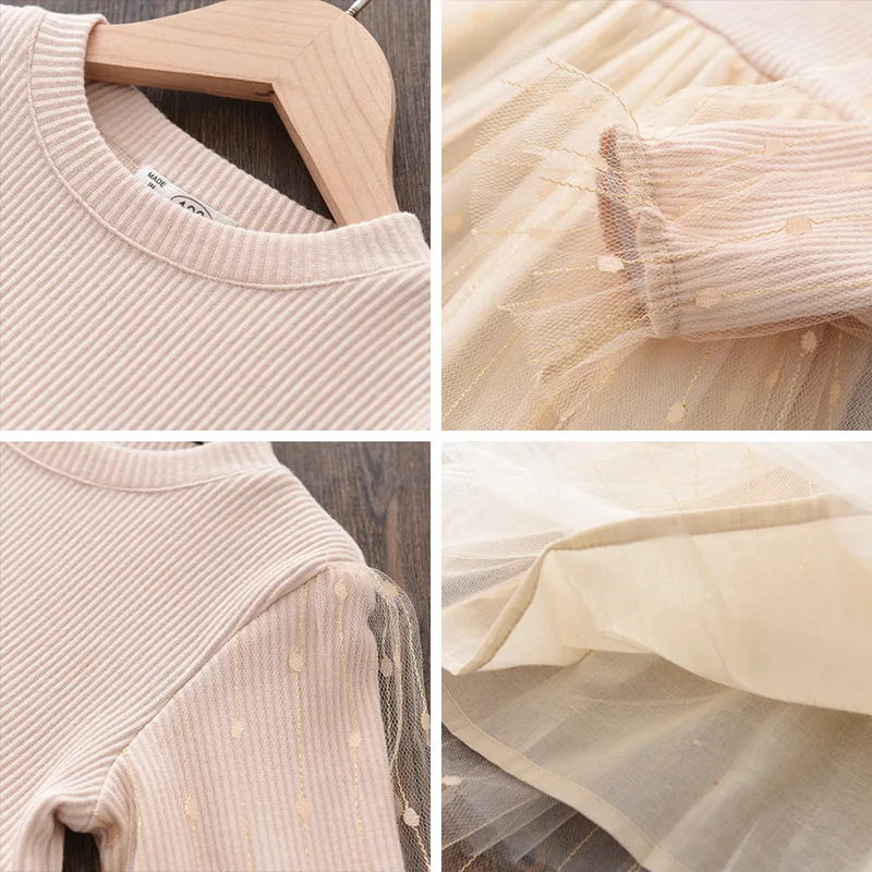 Hot Sale Spring Autumn Girl Dresses Korea Style Polka Dot Gauze Long Sleeve Princess Dress Children Clothing 2-6T 10%