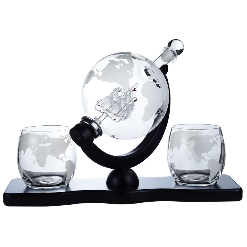 Горячая Распродажа 850 мл стеклянная бутылка для виски с шарами набор графинов 2 стеклянными чашками