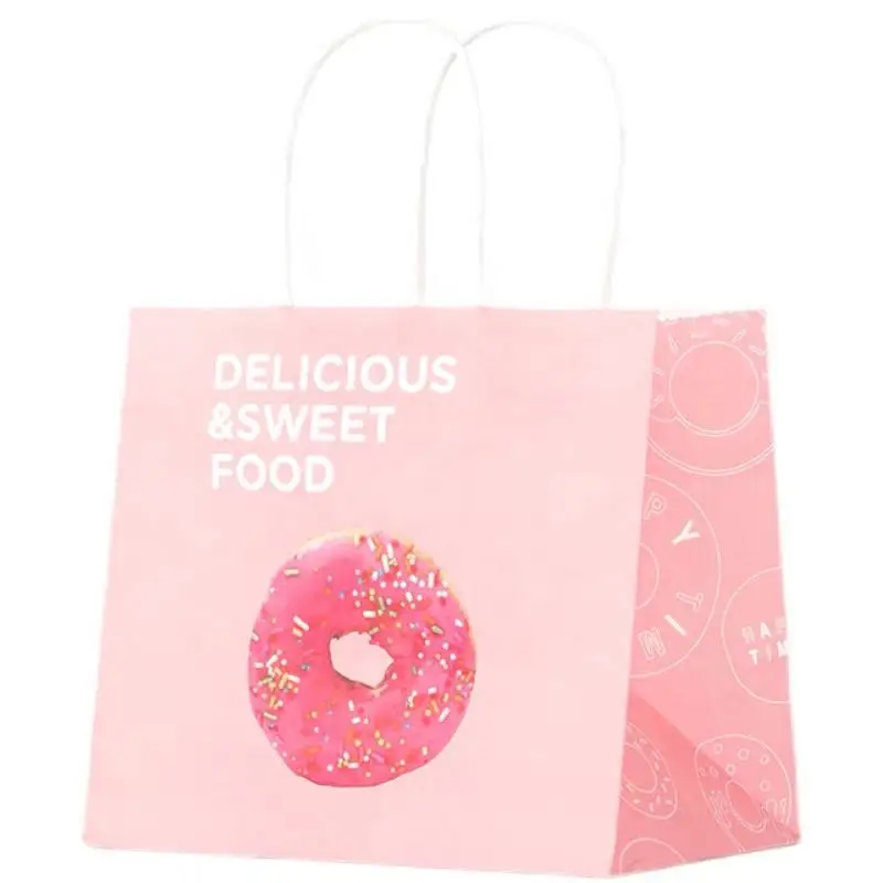 custom logo white kraft paper shopping bag with ribbon handle Brown Kraft Paper Bag With Handle