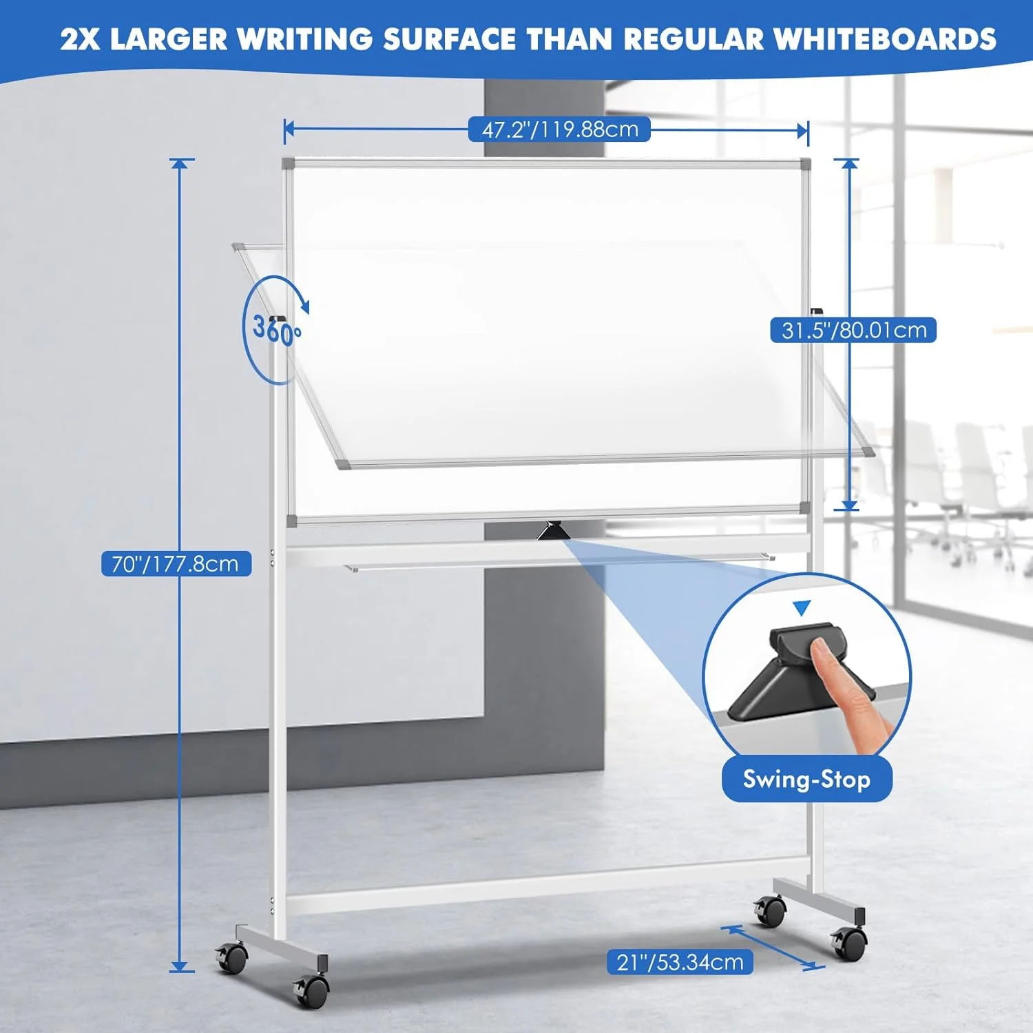 360 degree adjustable double side mobile big marker custom Magnetic Stand whiteboard easel on wheels 40x72 for classroom