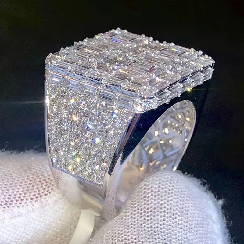 custom championship ring Full Ice out Baguette VVS  Moissanite Diamond Ring For Men