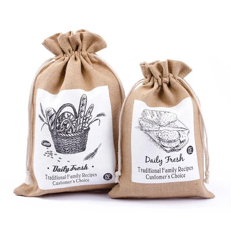 Wholesale Natural Hemp Gift Bags Drawstring Pouch Jute Burlap Drawstring Bags with String