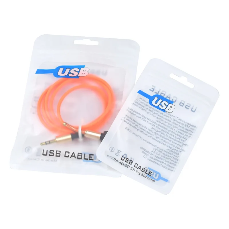 Zipper plastic retail bag packaging hanging hole polyethylene opp bag for usb cable