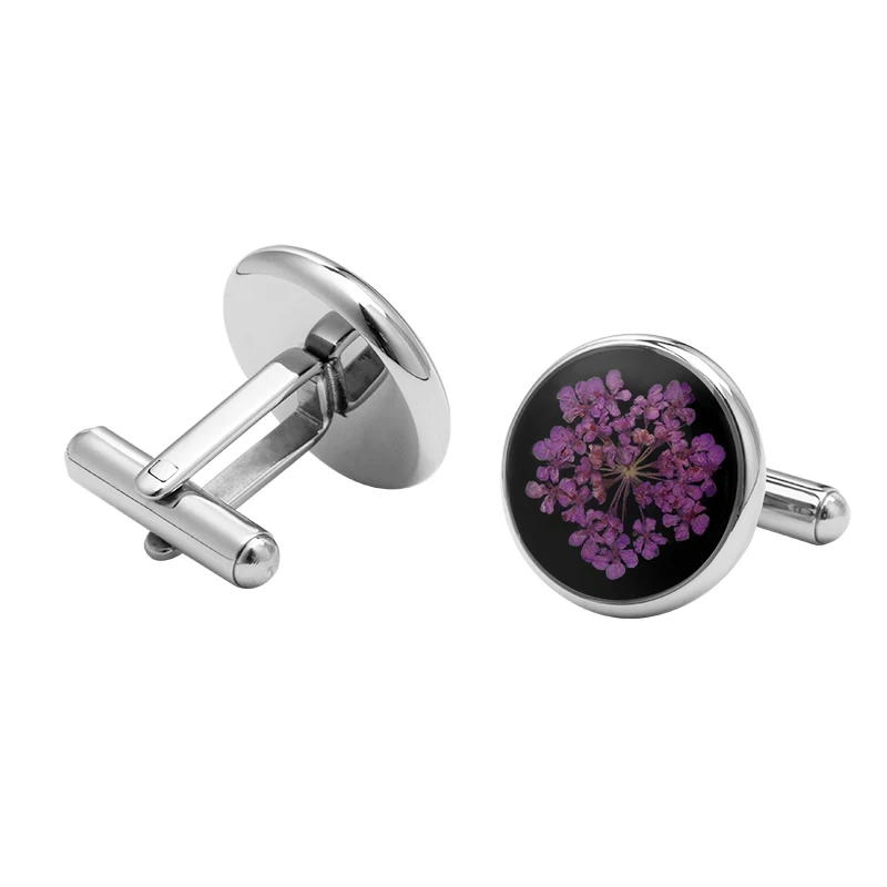 Top selling engravable stainless steel with dry flower shirt cufflinks for men
