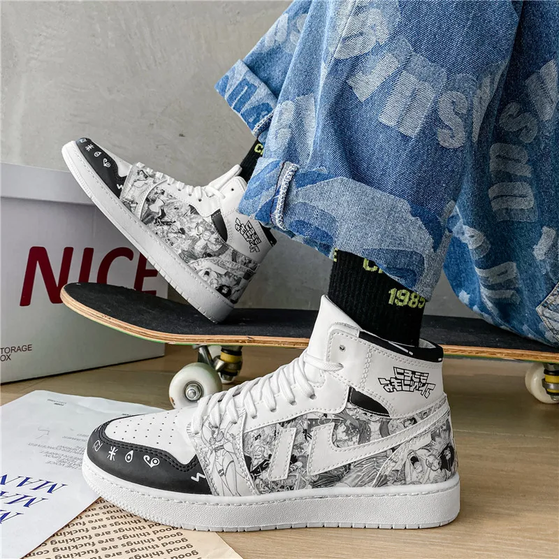 Ziitop New Design Women Sneakers High-top Printing  AJ1 Style Men Casual Shoes One Piece Anime Shoes