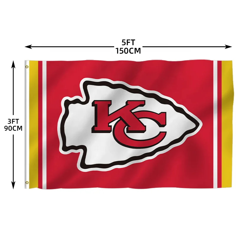 In Stock All  Football Team Flag 3x5ft High Quality Custom Design  100% Polyester Sports Nfl Kansas City Chiefs banners
