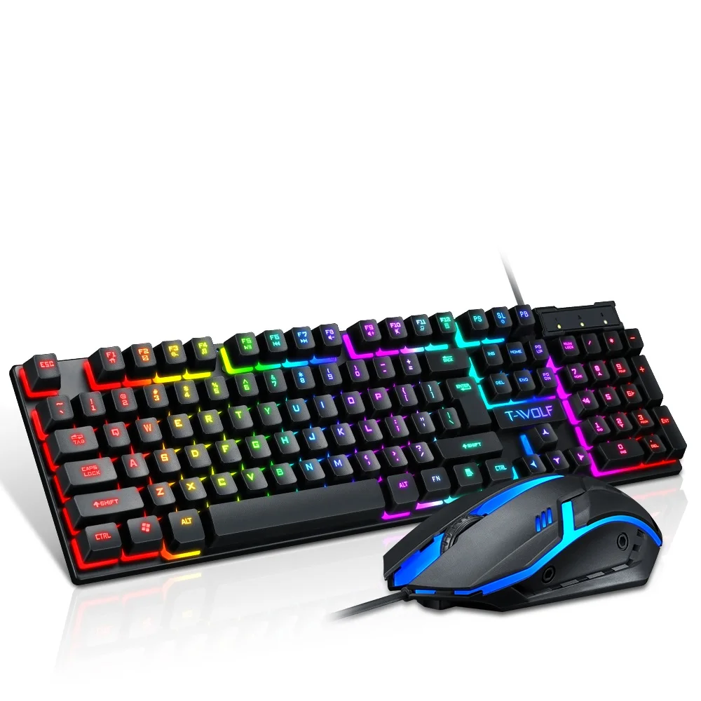 Gaming Keyboard and USB Wired Mouse Pads Rainbow Gaming Mechanical Keyboard Set Combo