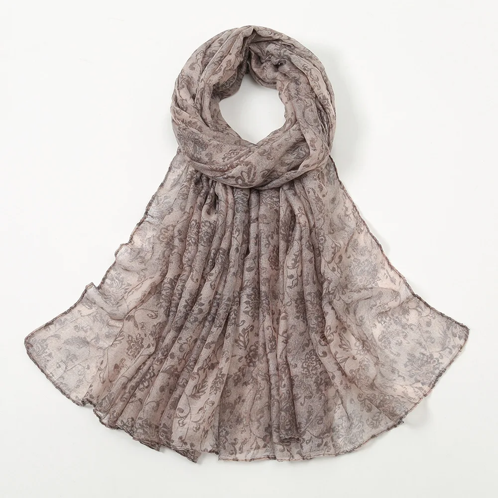 2022 New Fashion Print Hot Sale Voile Scarf Dragon Flower Casual Cape Floral Series Long Scarf