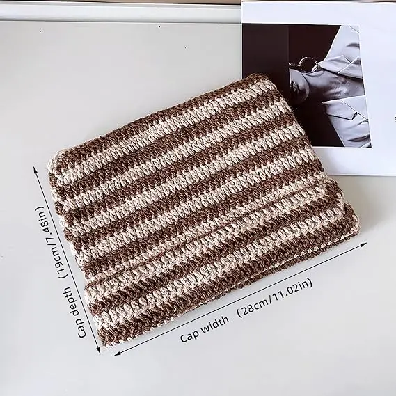 Wool Beanie Slouchy Knitted Hat with Customizable Size LOGO Cute Cat Ear Warm Super Soft Striped Women's Winter Dobby Unisex