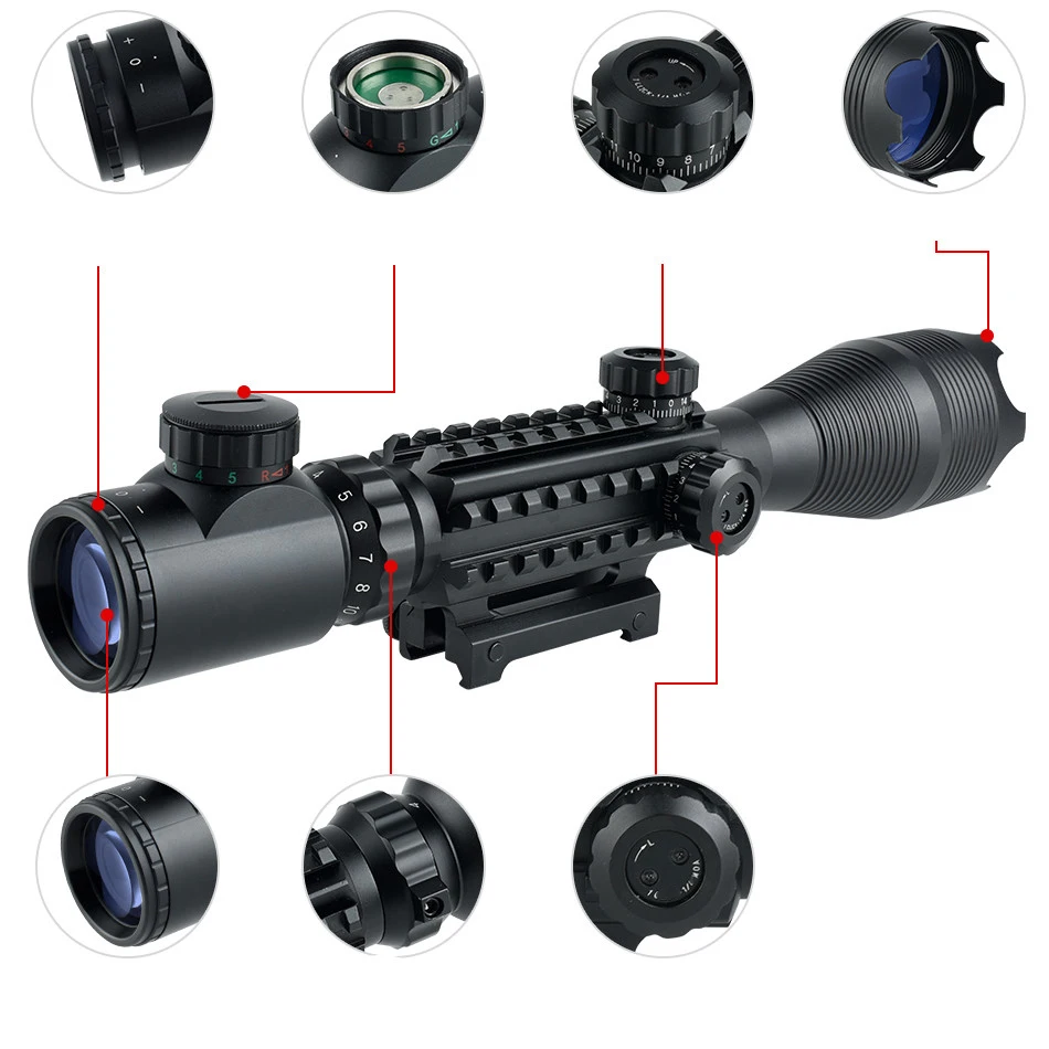 SYQT 4-16X50 EG Tactical Sight+ Red Dot HD101+ Flashlight for Outdoor Night Hunting